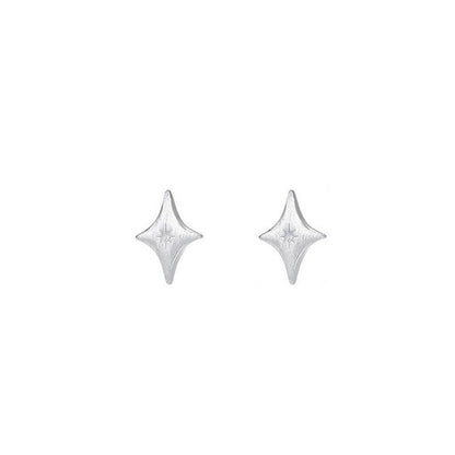 E廠【XDQ10001E】999純銀小眾設計四芒星耳環女ins風耳骨釘高級感磨砂星星耳飾 26.07-2