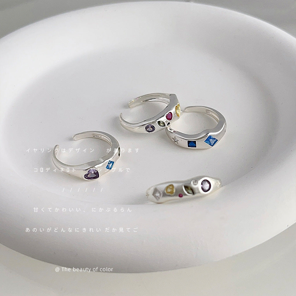 A廠【2486】微鑲鋯石鍍銀做舊感開口可調整復古簡約戒指食指戒個性潮ins指環
 25.11-4