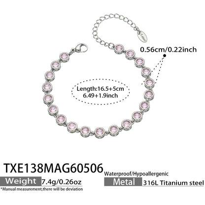 B廠【TXP138】chic奢華5A圓彩鋯石拼接項鍊手鍊套組不鏽鋼鍍18k金精緻時尚飾品
 26.05-2