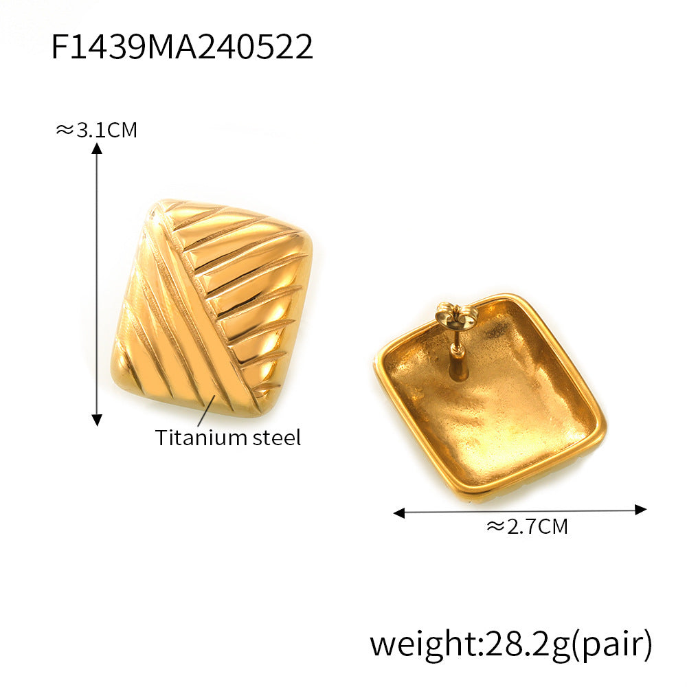 B廠【F1439】歐美ins風鈦鋼鍍18K金條紋耳環簡約小眾設計感時尚不褪色耳飾 24.05-5