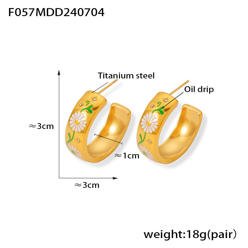 B廠【F057】ins跨境新款時尚不掉色C形滴油耳環鈦鋼鍍18k金小眾設計氣質耳飾 24.07-2