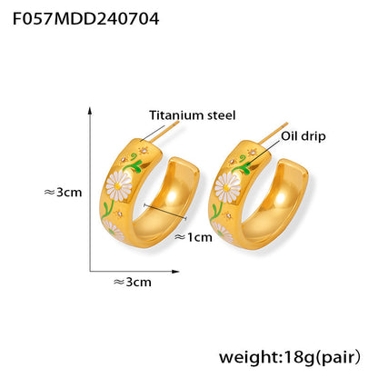 B廠【F057】ins跨境新款時尚不掉色C形滴油耳環鈦鋼鍍18k金小眾設計氣質耳飾 24.07-2