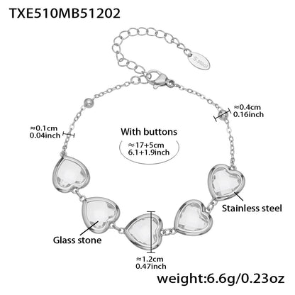 B廠【TXP510】不鏽鋼愛心切麵包邊玻璃石鋼珠項鍊手鍊耳環組鍍18k真金不掉色
 25.12-2