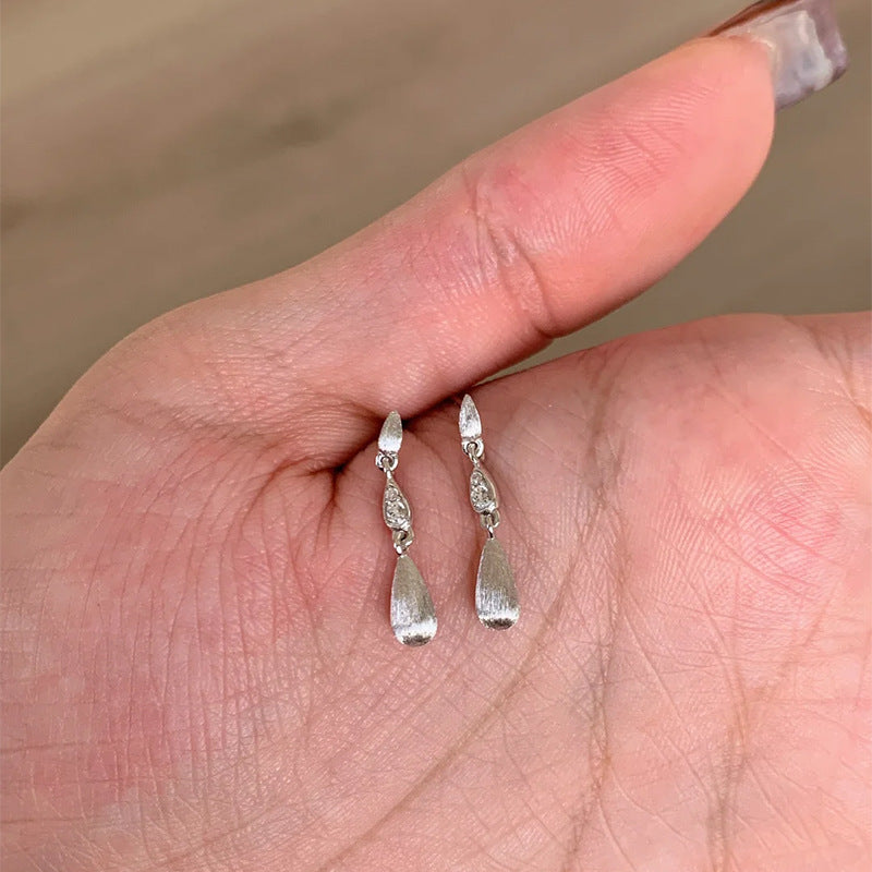 F廠【DQ10105E】S999純銀拉絲工藝水滴流蘇耳環女復古輕奢小眾高級感鋯石耳飾
 25.09-1