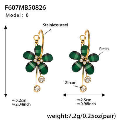 B廠【F607】超仙甜美氣質花朵帶鑽流蘇耳環不鏽鋼飾品鍍18k真金不掉色
 25.09-1