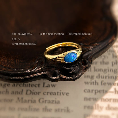 A廠【5928】實物很美 厚鍍18K真金保色開口可調合成歐泊戒指復古高級感手飾 25.05-1