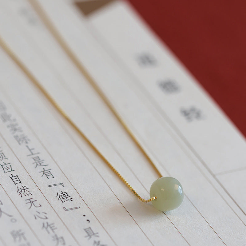 E廠【DQ0228N】路路通與田玉單珠項鍊女純銀s925銀時尚簡約鎖骨鏈新中式首飾
 26.01-1