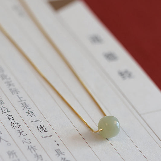 E廠【DQ0228N】路路通與田玉單珠項鍊女純銀s925銀時尚簡約鎖骨鏈新中式首飾
 26.01-1