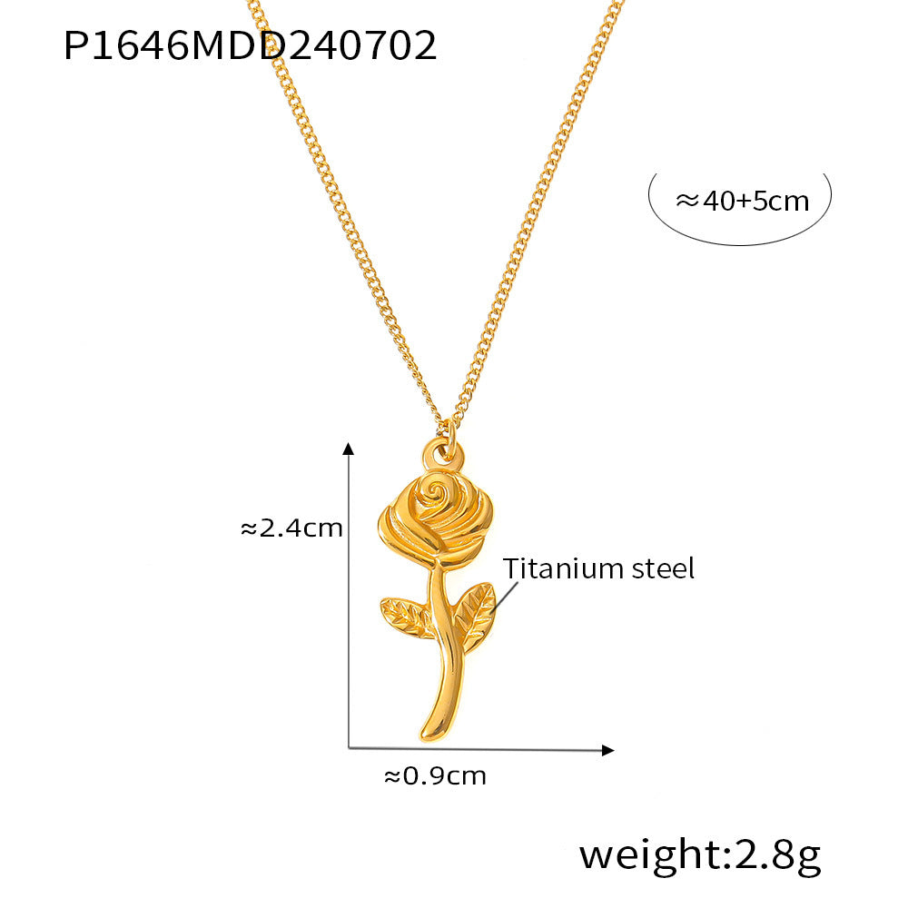 B廠【P1646】時尚復古個性設計感玫瑰花通勤款吊墜小眾幾何網紅項鍊鈦鋼鎖骨鏈 24.07-2