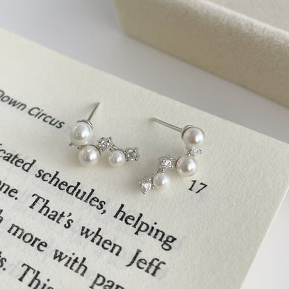 E廠【DQ11491E】S925純銀仿珍珠耳環女氣質高級感北斗星閃鋯甜耳環耳環
 25.09-4