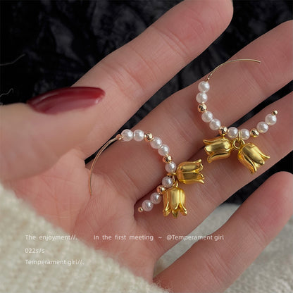 A廠【4743】法式霧面鈴蘭花手作設計感鍍14K霧面小眾設計師耳環耳環 25.01-3