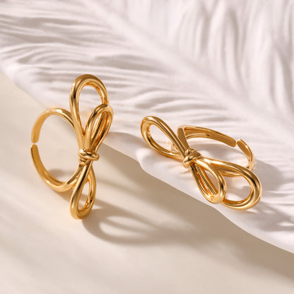 B廠【A776】歐美ins小眾設計蝴蝶結開口戒指不鏽鋼材質18k鍍真金不掉色 25.07-2