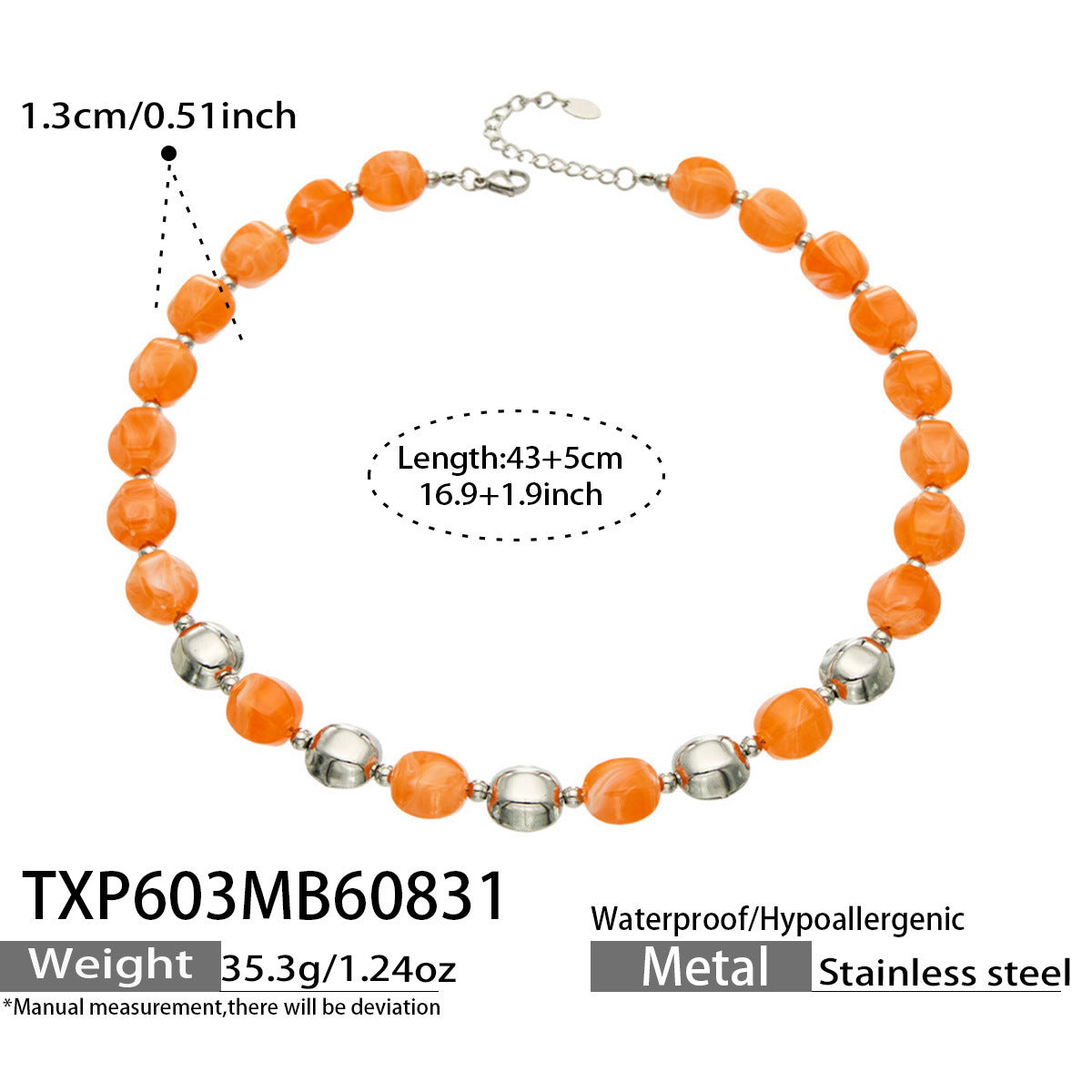 B廠【TXP603】歐美輕奢風不銹鋼金珠復古樹脂彩色手飾小眾手鍊項鍊女套裝飾品
 26.09-1