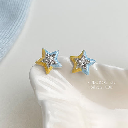 C廠【6723】【許願星】原創~925銀針手工彩繪清新甜美個性新款耳環耳環女
 25.09-2