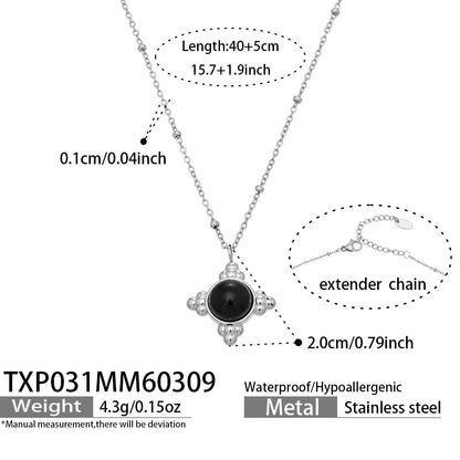 B廠【TXP031】新中式簡約黑瑪瑙吊墜耳環古風新品不銹鋼項鍊小眾設計感飾品套裝
 26.03-3