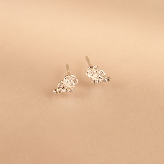 E廠【XDQ10684E】S999純銀甜美小清新玫瑰花耳環女精緻花朵微鑲百搭耳飾品
 26.03-2