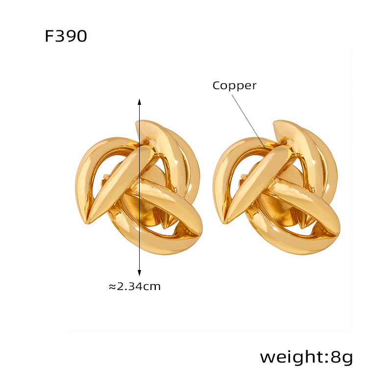 B廠【F390】法式熱賣清新風風車耳環女時尚輕奢鏤空月牙形耳扣銅鍍18k金耳飾 24.02-4