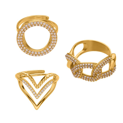 B廠【A330】法式小眾設計中性風不鏽鋼滿鑽鋯石愛心開口可調戒指尾戒
 25.10-1