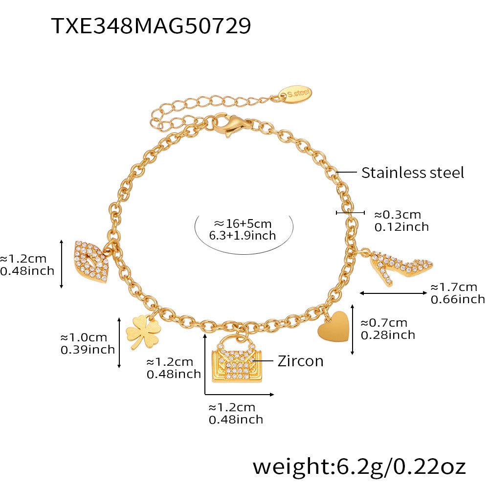 B廠【TXP348】不鏽鋼5A鋯石女生包包DIY多配件吊墜項鍊手鍊套組鍍18k真金 25.08-2