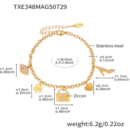B廠【TXP348】不鏽鋼5A鋯石女生包包DIY多配件吊墜項鍊手鍊套組鍍18k真金 25.08-2