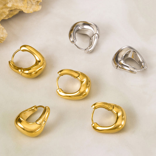 B廠【F1601】歐美小眾高質感不規則U型耳圈重工金屬耳扣不鏽鋼鍍18k金時尚耳飾
 26.04-1