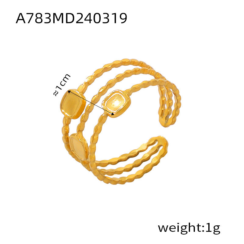 B廠【A776-84】ins風簡約個性設計感飾品幾何紋理拼接戒指鈦鋼多層疊戴風食指戒 24.04-1