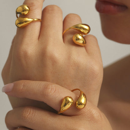 B廠【A027】不鏽鋼空心開口逗號水滴戒指尾戒鍍18K真金不掉色手飾 25.04-1