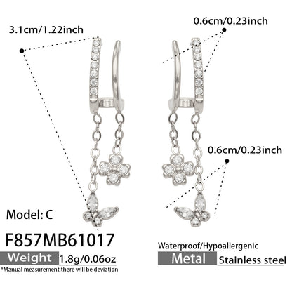 B廠【F857】幾何四瓣花愛心鑲锆石耳墜不鏽鋼耳環組
 26.10-4