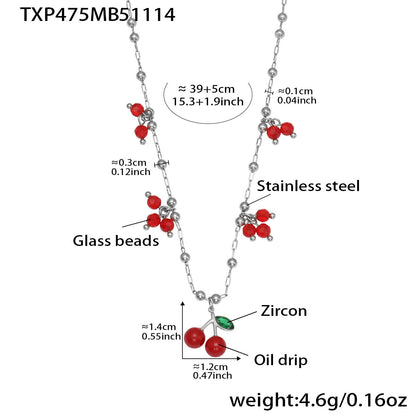 B廠【TXP475】不銹鋼大小櫻桃水果吊墜項鍊手鍊不銹鋼鍍18k真金飾品套裝
 25.11-3
