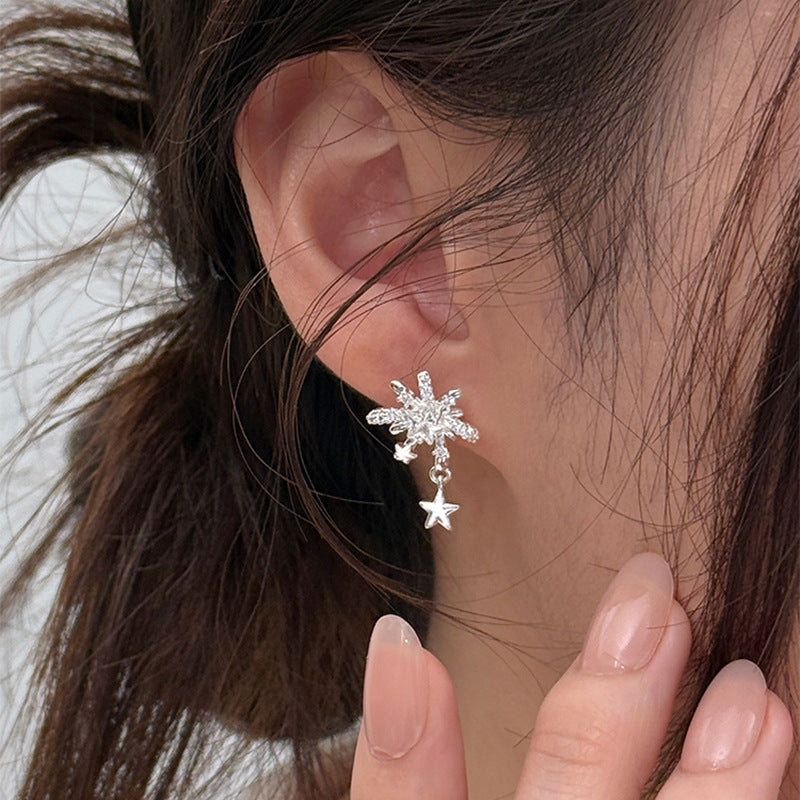 F廠【DQ10600E】S925純銀精緻韓系璀璨煙火耳環女小眾甜美星星流蘇氣質耳飾潮
 25.09-1