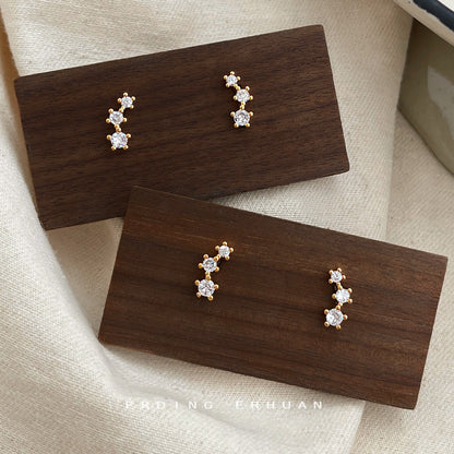 A廠【5446】跨境熱銷微鑲鋯石925銀針鍍14K簡約小巧通勤耳飾供應鏈耳環女 25.01-2