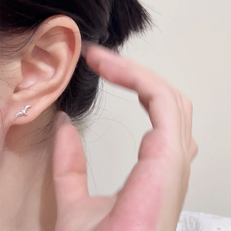 E廠【DQ10948E】S925純銀冷淡風不對稱飛鳥耳環女個性簡約小鳥耳骨釘百搭耳飾
 25.10-3