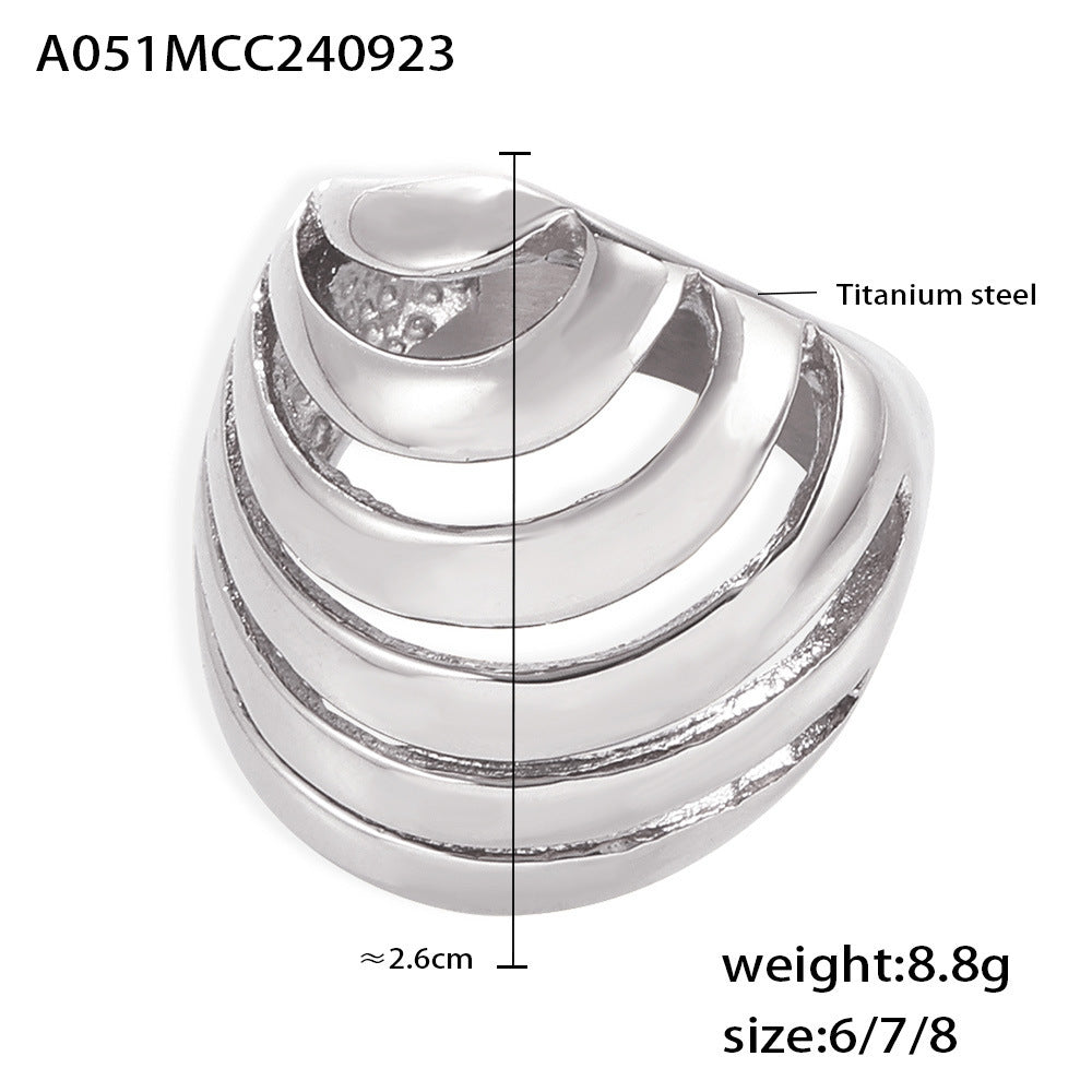 B廠【A051】歐美幾何貝殼螺紋小眾戒指跨境熱銷新款鈦鋼材指環時尚氣質手飾 24.10-1