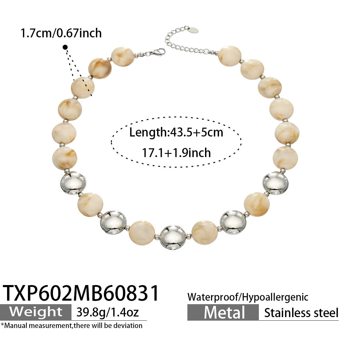 B廠【TXP602】跨境時尚復古鈦鋼樹脂圓珠女個性設計感氣質手鍊鎖骨鏈套裝 26.09-1
