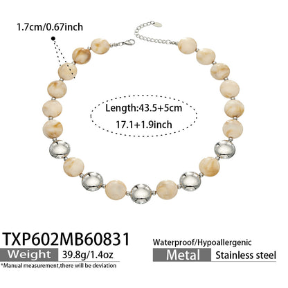 B廠【TXP602】跨境時尚復古鈦鋼樹脂圓珠女個性設計感氣質手鍊鎖骨鏈套裝 26.09-1
