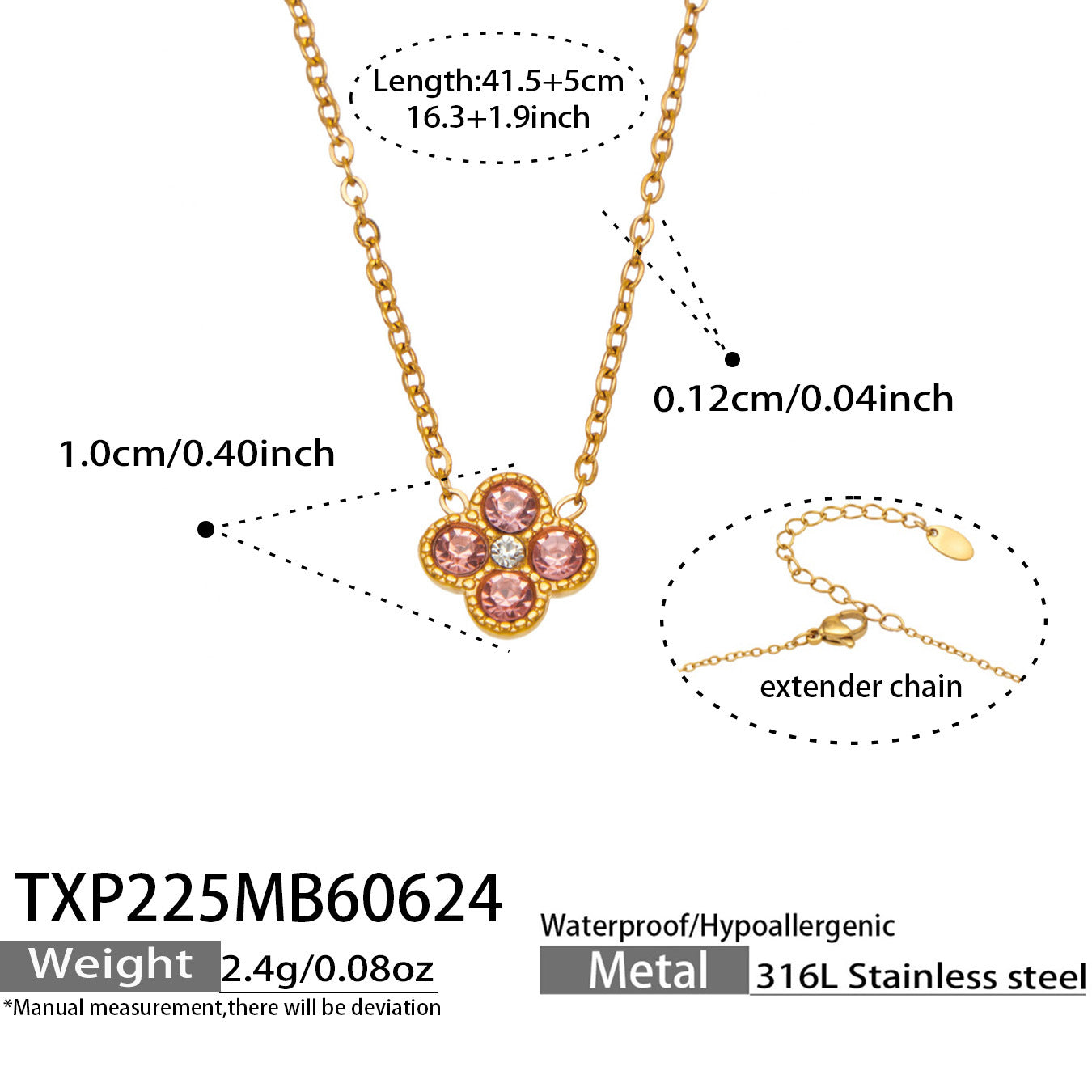 B廠【TXP225】跨境時尚花朵鑲水鑽耳釘ins小眾精緻女士項鍊首飾套裝不銹鋼飾品 26.07-1