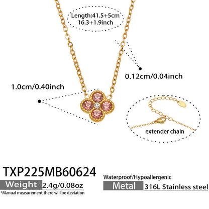 B廠【TXP225】跨境時尚花朵鑲水鑽耳釘ins小眾精緻女士項鍊首飾套裝不銹鋼飾品 26.07-1