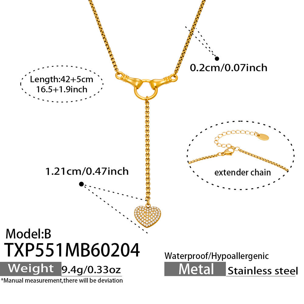 B廠【TXP551】歐美ins風簡約輕奢滴油紅愛心包邊鋯石吊墜項鍊手鍊耳環戒指套裝
 26.02-1
