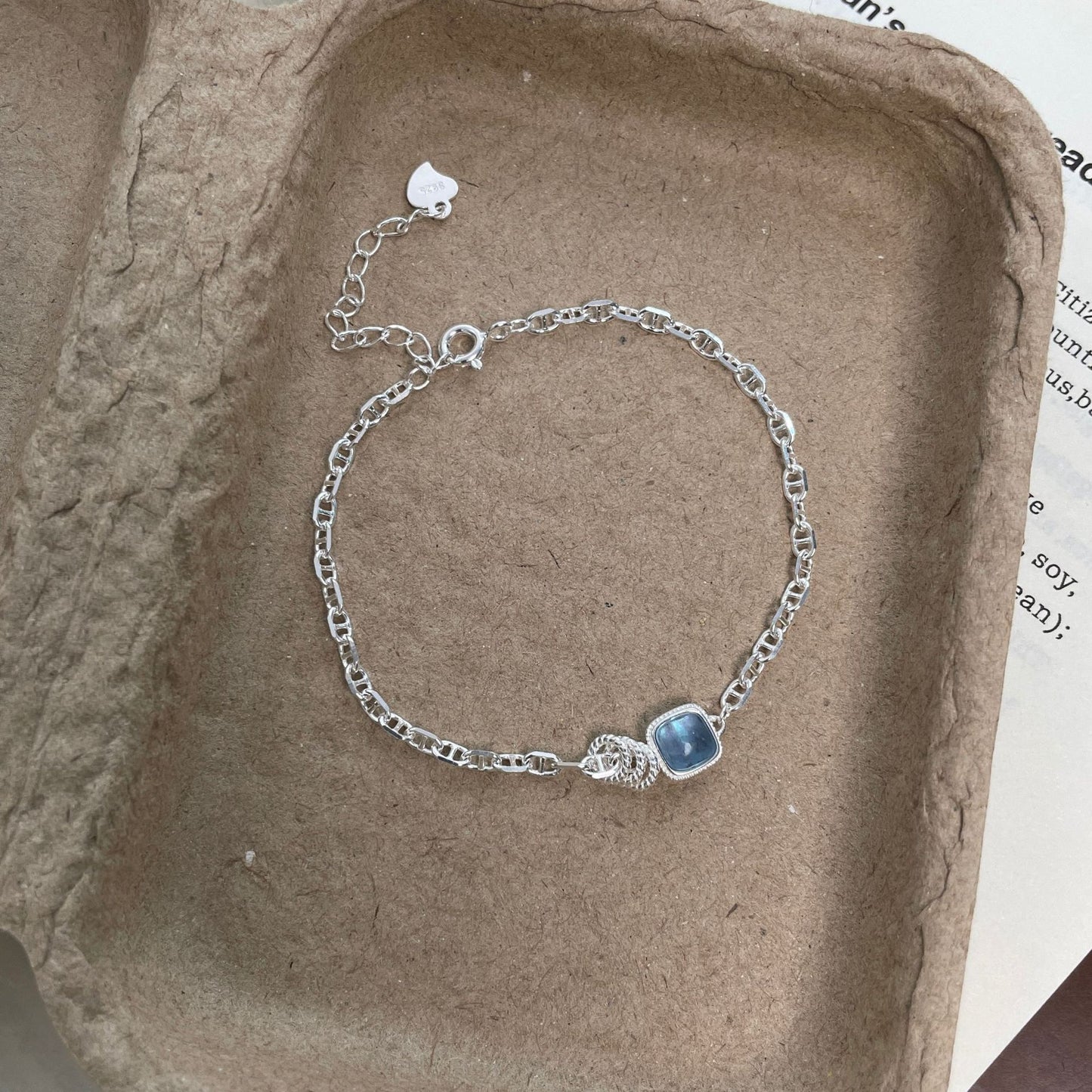 F廠【DQ0019S】ins小眾設計海藍寶方塊豬鼻子手鍊女S925純銀精緻高級感手飾
 25.09-1