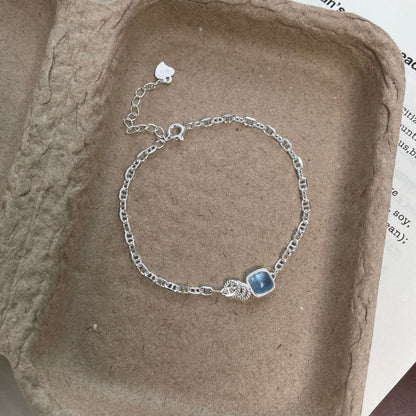 E廠【DQ0019S】ins小眾設計海藍寶方塊豬鼻子手鍊女S925純銀精緻高級感手飾
 25.09-1