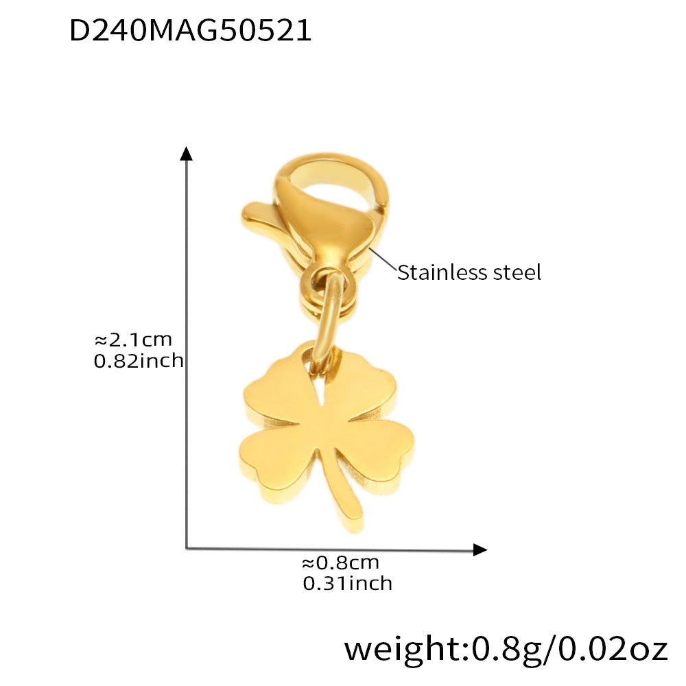 B廠【TXP266】不銹鋼材質紅辣椒四葉花吊墜項鍊手鍊套裝DIY鍍18k金不掉色 25.06-1