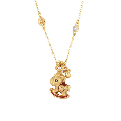 D廠【YC4030N】原創足銀S999銜寶萌駒木馬鋯石項鍊吊墜輕奢耳環本命年手鍊
 26.01-2