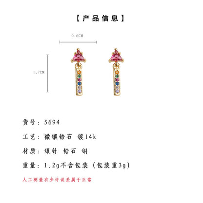 A廠【5694】夏日新款~微鑲鋯石彩色小長條幾何耳飾甜美簡約耳環耳環 25.04-2