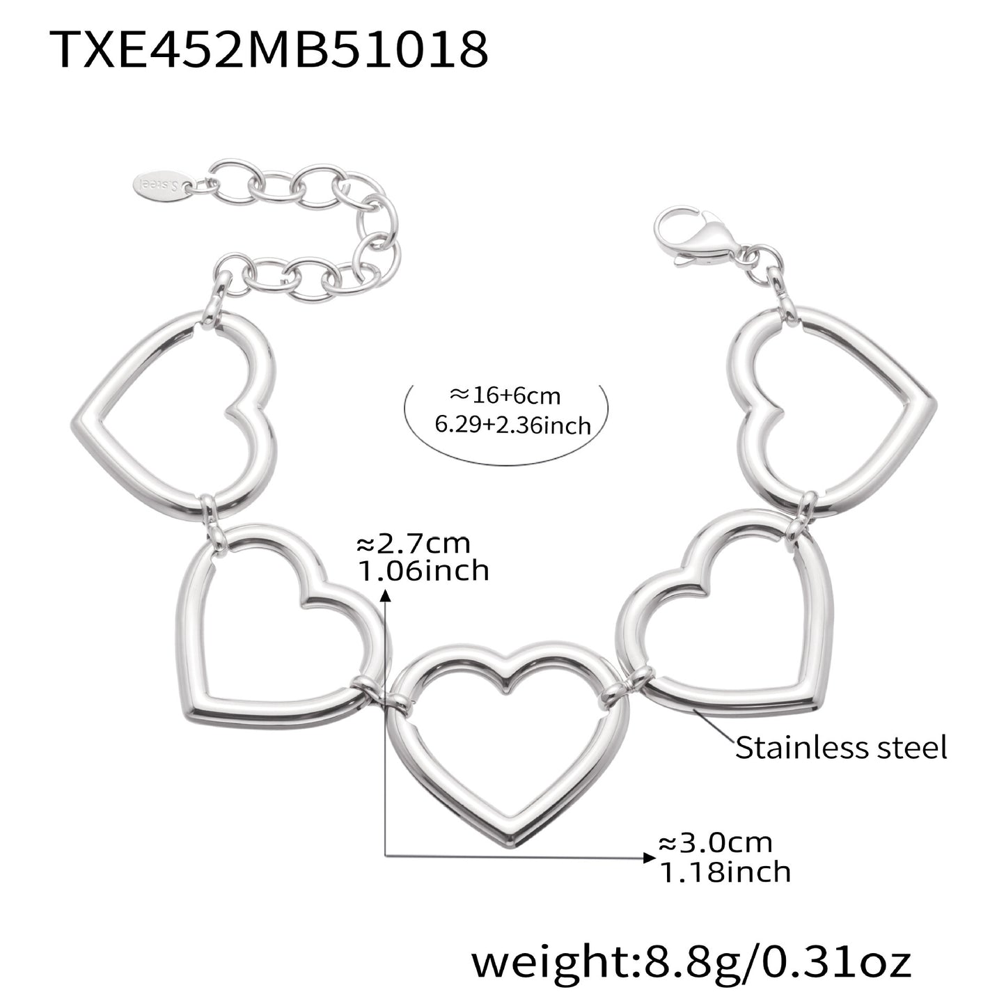B廠【TXP452】不銹鋼幾何愛心項鍊手鍊耳環 鍍18k金個性誇張珠寶首飾套裝
 25.10-4