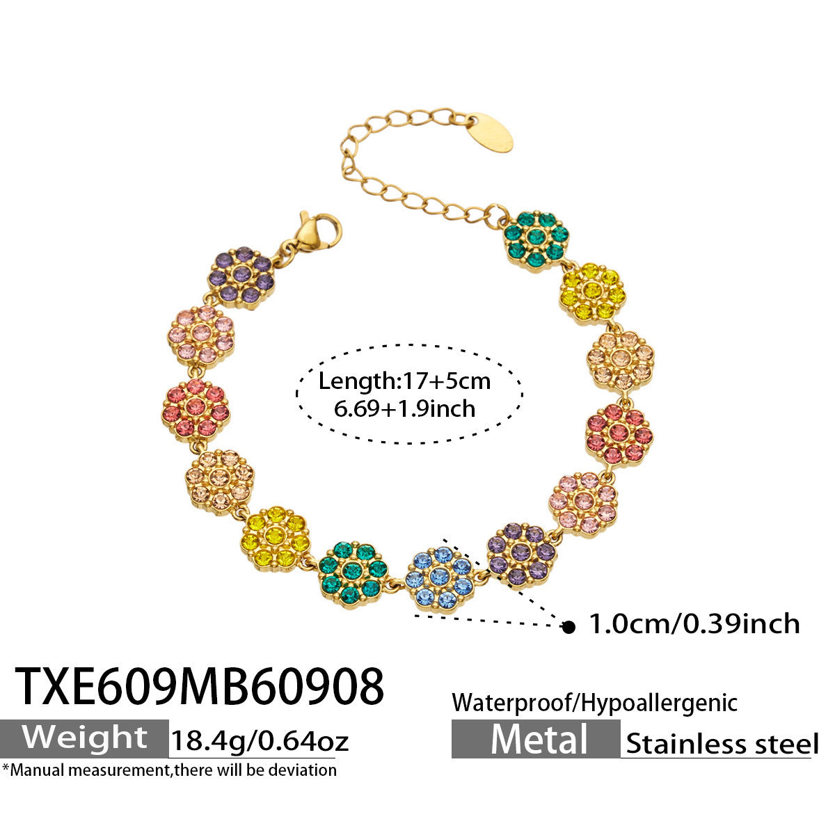 B廠【TXP609】氣質彩色鑲鋯石花瓣不銹鋼項鍊手鍊耳環小眾女士潮酷超閃套裝飾品
 26.09-3