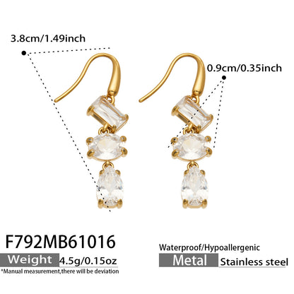 B廠【F792】個性疊層彩鋯流蘇耳墜不鏽鋼鍍18k金耳環
 26.10-4