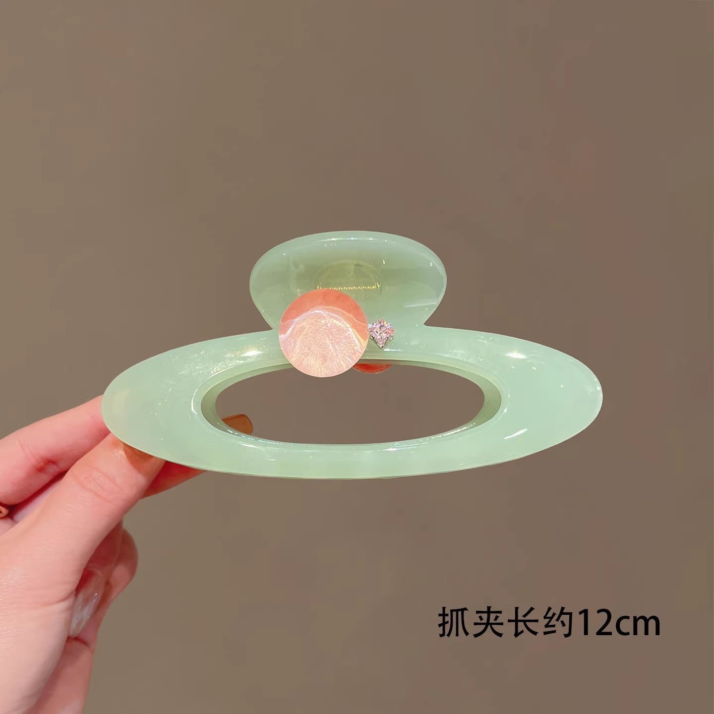 C廠【X5】高品質透綠鏤空橢圓抓夾冰透圓珠盤髮夾新款氣質後腦勺鯊魚夾髮飾
 26.03-2