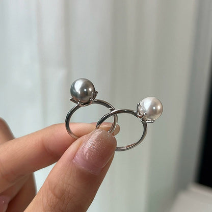 E廠【DQ8496R】S925純銀簡約百搭款素圈正圓仿珍珠戒指女氣質優雅開口戒指環
 25.09-4