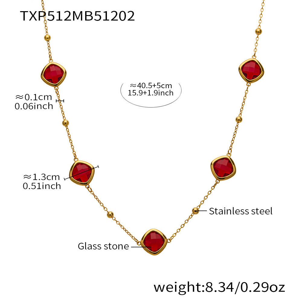 B廠【TXP512】不銹鋼正方形切面玻璃石手鍊項鍊耳環套裝歐美風潮酷氣質珠寶首飾
 25.12-2