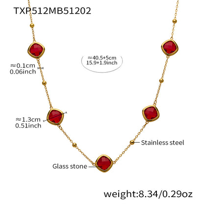 B廠【TXP512】不銹鋼正方形切面玻璃石手鍊項鍊耳環套裝歐美風潮酷氣質珠寶首飾
 25.12-2